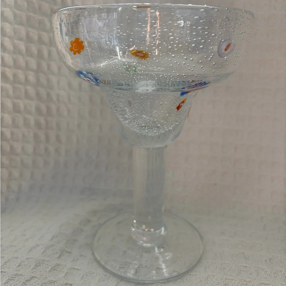Crate & Barrel Zazz Millefiori Seed Bubble Margarita Glasses (Set of 4) EUC